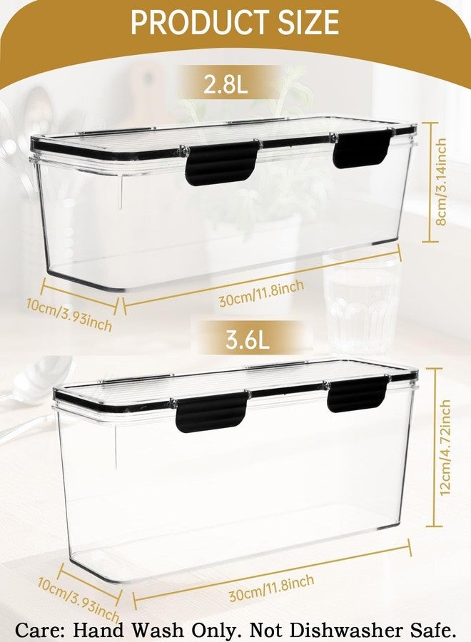EORTA Set of 2 Spaghetti Pasta Storage Container with Lid, (3.6L/2.8L) Clear Kitchen Pantry Organizer for Noodles, Flour & Dry Food, Plastic Canisters Keeper Box with Black Cover, Size M/L (Black) - Image 3