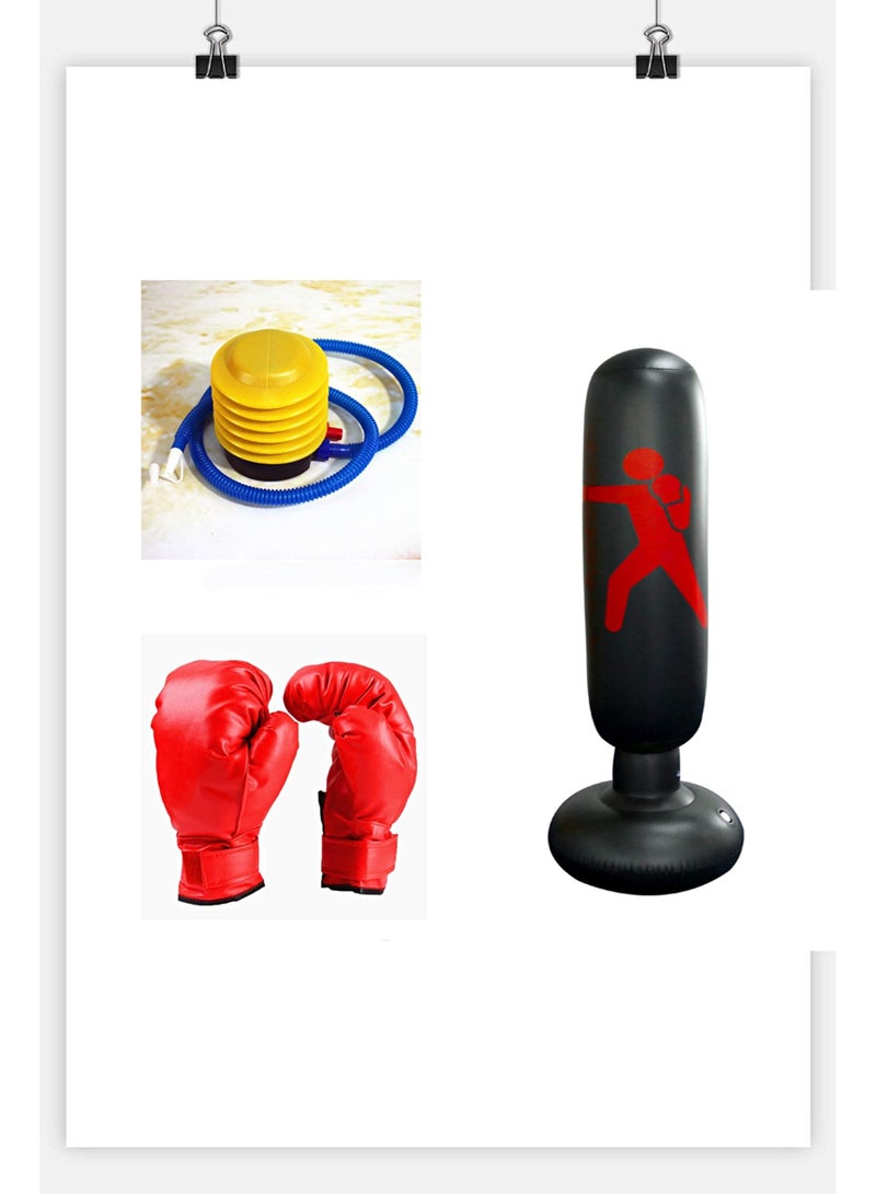 Inflatable Punching Bag Fitness Boxing Bag Freestanding Kicking Boxing Training Equipment With Pair Of Kids Boxing Gloves With Air Pump For Adults Kids Fitness Sport Home Gym Workout Training - Image 1