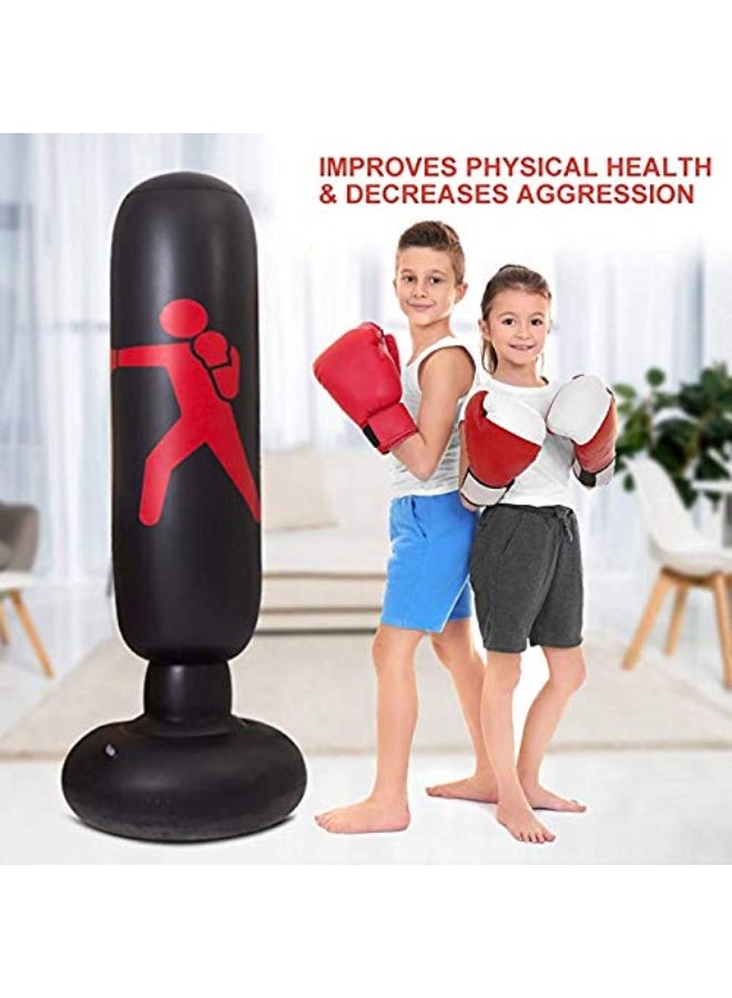 Inflatable Punching Bag Fitness Boxing Bag Freestanding Kicking Boxing Training Equipment With Pair Of Kids Boxing Gloves With Air Pump For Adults Kids Fitness Sport Home Gym Workout Training - Image 2