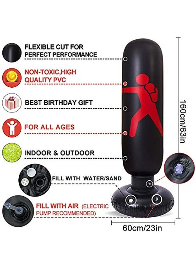 Inflatable Punching Bag Fitness Boxing Bag Freestanding Kicking Boxing Training Equipment With Pair Of Kids Boxing Gloves With Air Pump For Adults Kids Fitness Sport Home Gym Workout Training - Image 3