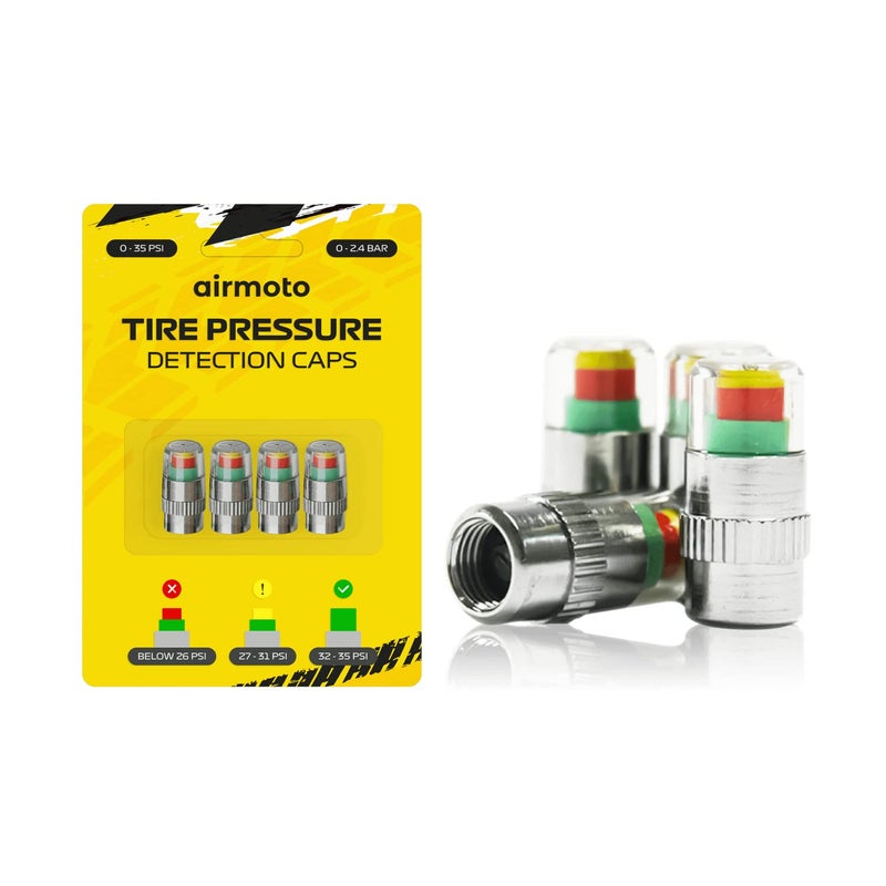 Airmoto Tire Pressure Caps Easy to Read 3 Color Car Tire Pressure Monitor Valves 4pcs 32to35 PSI