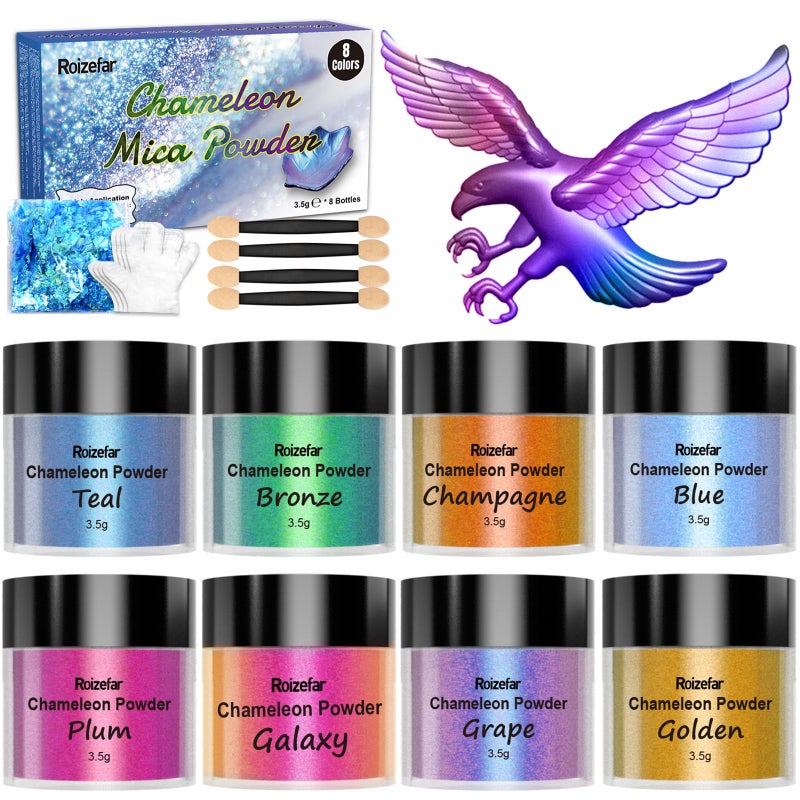 Roizefar Chameleon Mica Powder 8 Colours x 35g Epoxy Pigment Metal Powder for Resin Soap Paint Jewelry Making Nail Polish Painting Candle Making Bath Bombs Slime