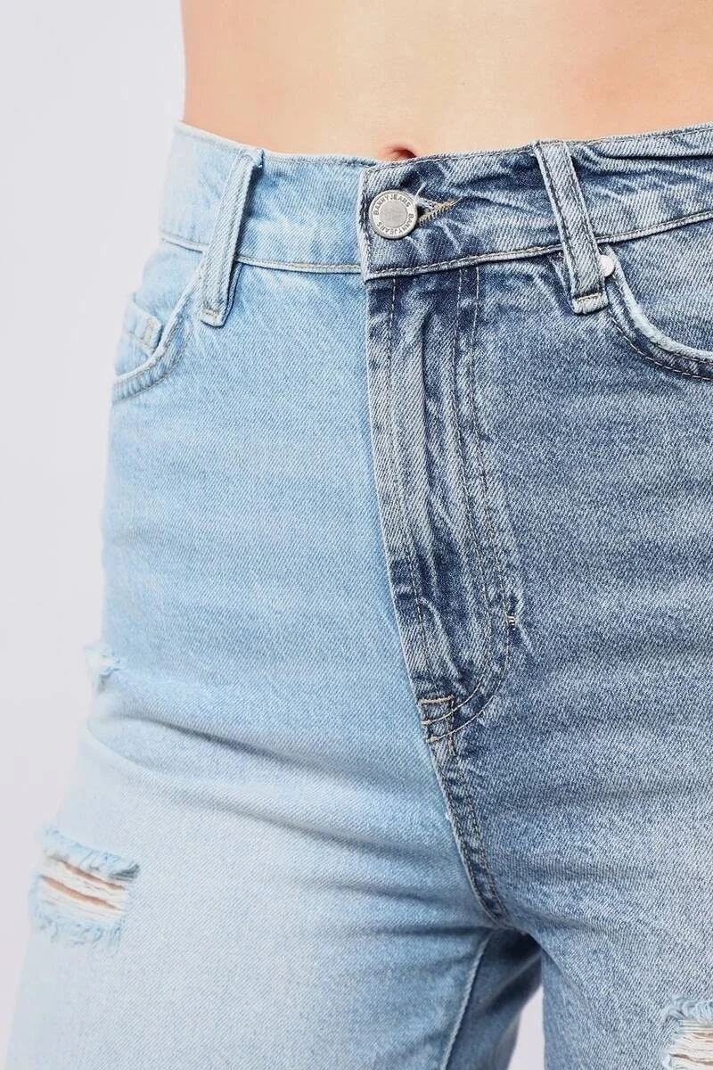 باني جينز Women's Blue Ripped Detailed Jean Shorts