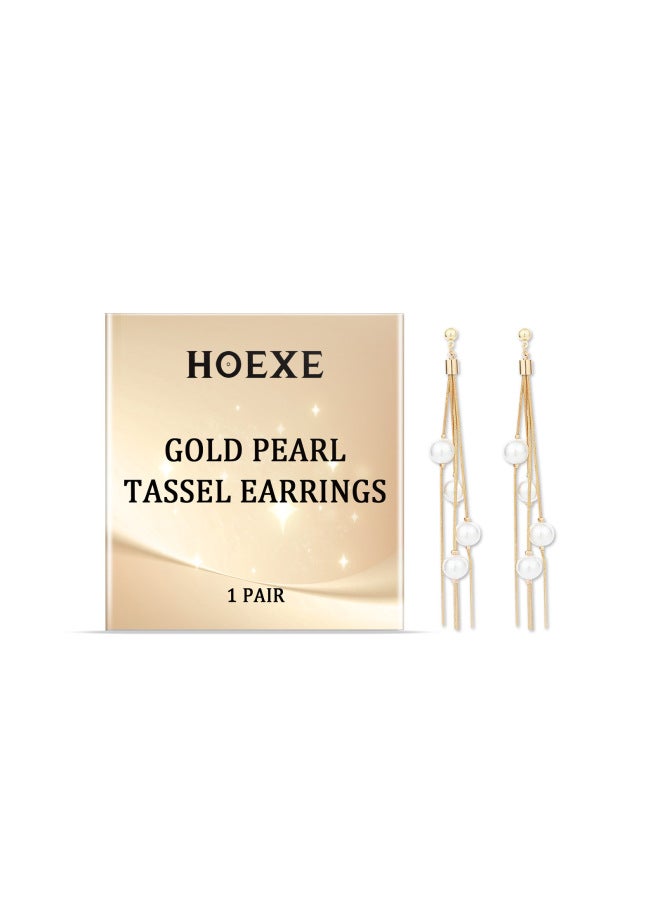 HOEXE Golden Pearl Tassel Earrings Trendy Fashion Dating Niche Design Sense Elegant Tassel Earrings For Women - Image 1