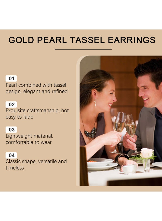 HOEXE Golden Pearl Tassel Earrings Trendy Fashion Dating Niche Design Sense Elegant Tassel Earrings For Women - Image 3