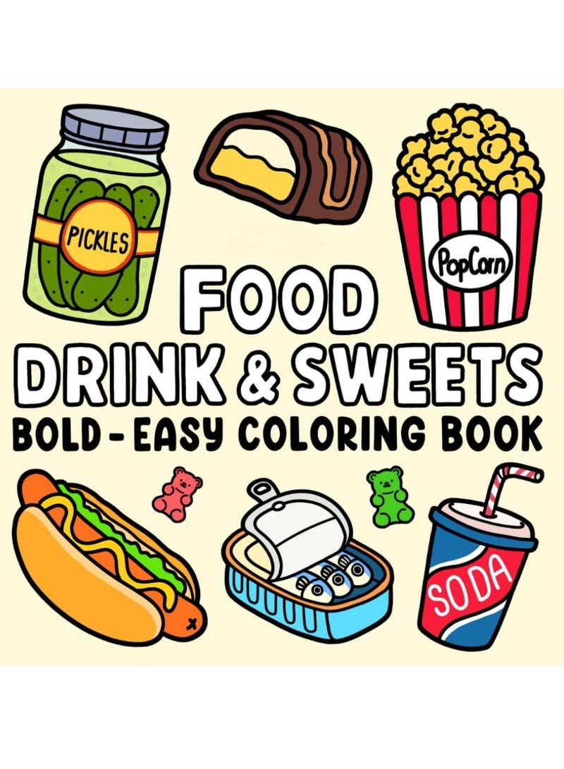 موموسو الطعام المشروبات والحلويات كتاب التلوين للبالغين والأطفال جريئة وسهلة تصاميم بسيطة وكبيرة للاسترخاء تتميز بمجموعة متنوعة من الأطعمة المشروبات الحلويات والفواكه - Image 1