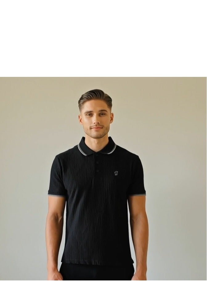 100% تيشيرت بولو رجالي فاخر بنقشة مميزة – تصميم كلاسيكي بأكمام قصيرة - Image 2