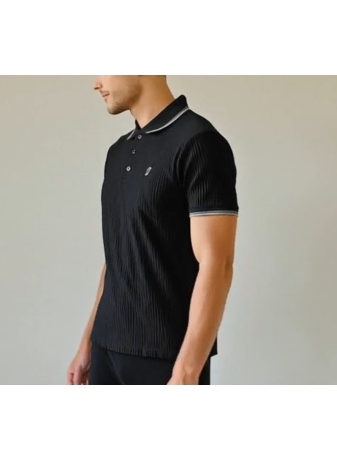 100% تيشيرت بولو رجالي فاخر بنقشة مميزة – تصميم كلاسيكي بأكمام قصيرة - Image 3