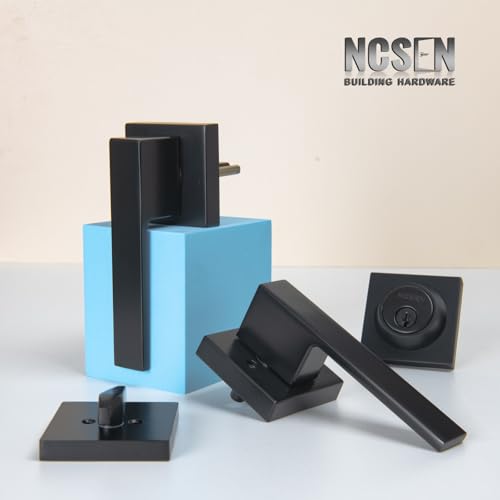 NCSEN Matt Black Front Door Lockset, Exterior Door Lock with Deadbolt, Black Door Handles with Lock - Image 3