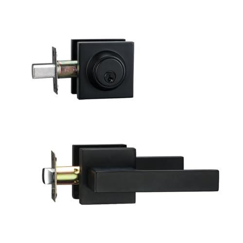 NCSEN Matt Black Front Door Lockset, Exterior Door Lock with Deadbolt, Black Door Handles with Lock - Image 1