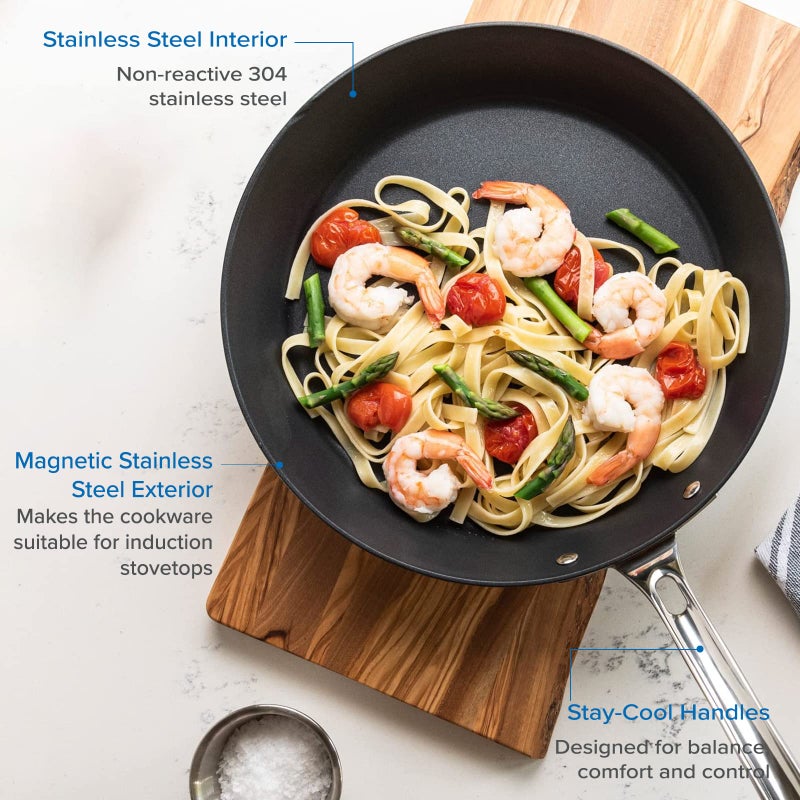 Viking Contemporary 3-Ply Non Stick Frying Pan, 8 Inch Stainless Steel Nonstick Fry Pan, 3 Liters, Silver - Image 3