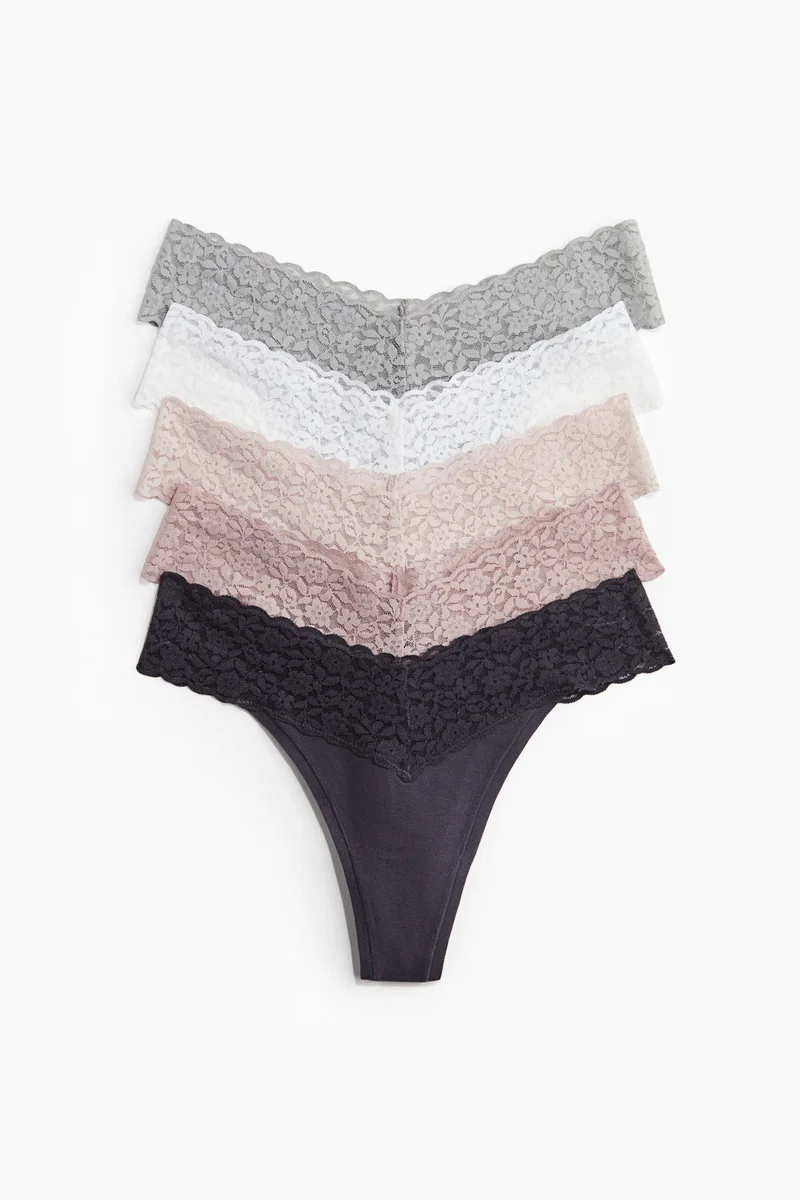 اتش اند ام سروال ثونغ مزين بالدانتيل - عبوة 5 قطع