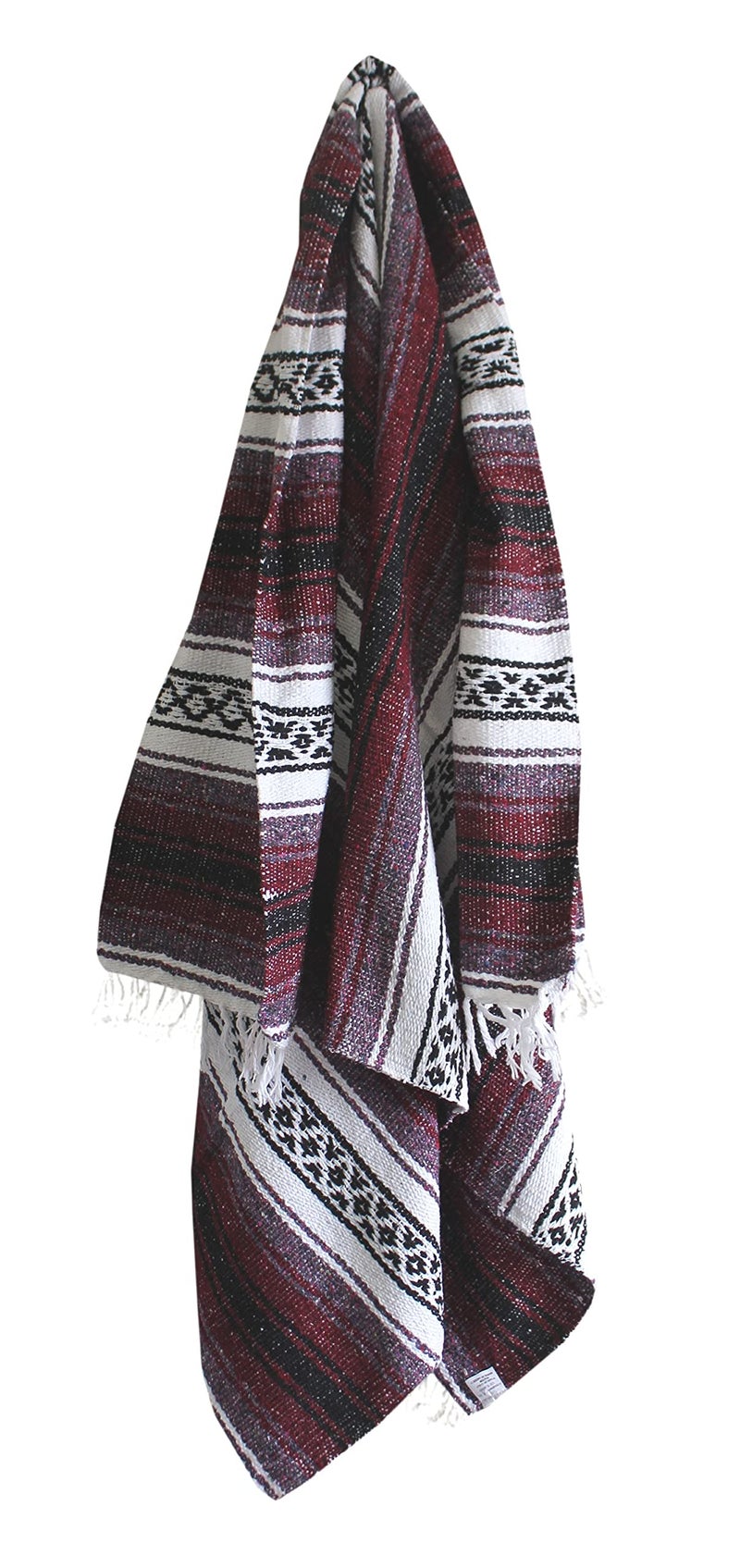 Del Mex Classic Mexican Blanket  Large Authentic Woven Falsa Throw (75""x50"")  Artisan Southwest D?cor for Beach  Yoga  Outdoors (Burgundy) - Image 3