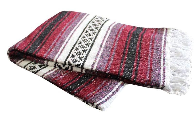 Del Mex Classic Mexican Blanket  Large Authentic Woven Falsa Throw (75""x50"")  Artisan Southwest D?cor for Beach  Yoga  Outdoors (Burgundy) - Image 2