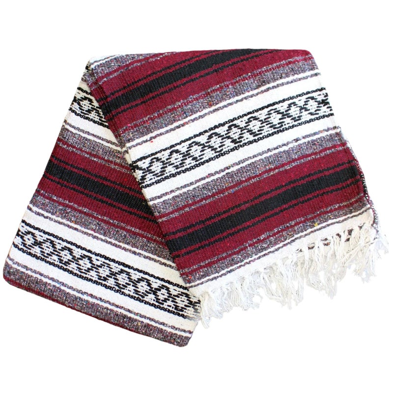 Del Mex Classic Mexican Blanket  Large Authentic Woven Falsa Throw (75""x50"")  Artisan Southwest D?cor for Beach  Yoga  Outdoors (Burgundy) - Image 5