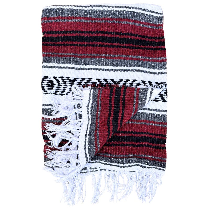 Del Mex Classic Mexican Blanket  Large Authentic Woven Falsa Throw (75""x50"")  Artisan Southwest D?cor for Beach  Yoga  Outdoors (Burgundy) - Image 4