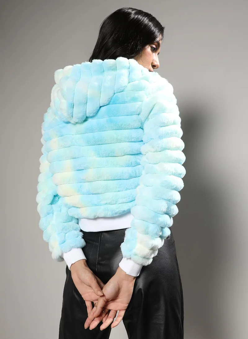 Pinacolada  Women's Light Blue Faux Fur Cropped Jacket for Women | Best Price UAE