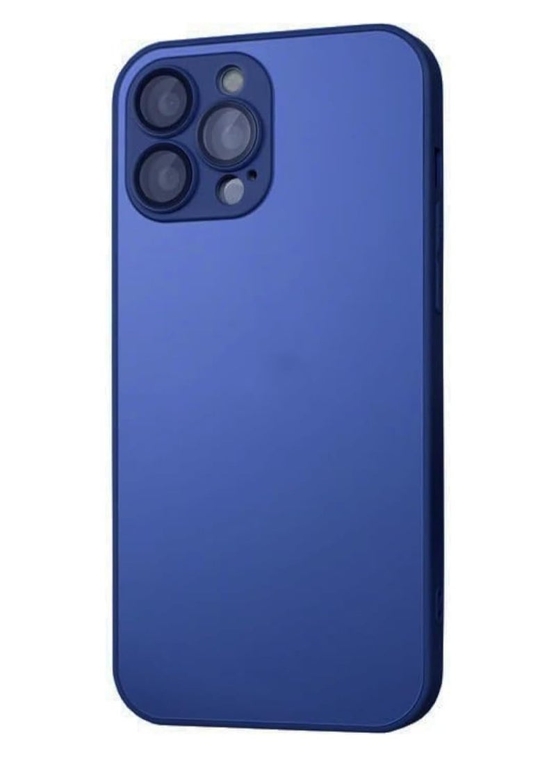Compatible with iPhone 15 Pro max Case[Full Camera Protection] Premium Matte Glass Shockproof Protective Phone Case Cover (Dark blue) 