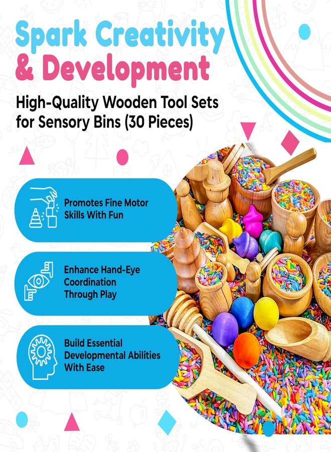 Sensory-N-Stuff - Rainbow Rice and Sensory Bin Tools (10 Pieces), Wooden Sensory Bin Tools and Scoops with Chemical-Free and Food-Safe Rice, Table Tools for Fine Motor Skills - Image 2