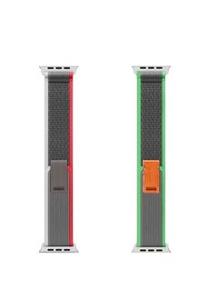 (Pack of 2)YOMNA Trail Loop Compatible with Apple Watch Band 49/45/44/42mm, Nylon Weave Sport Loop Men Women Adjustable Pull Tab Strap for Apple Watch Ultra iWatch All Series-(Green/Red)