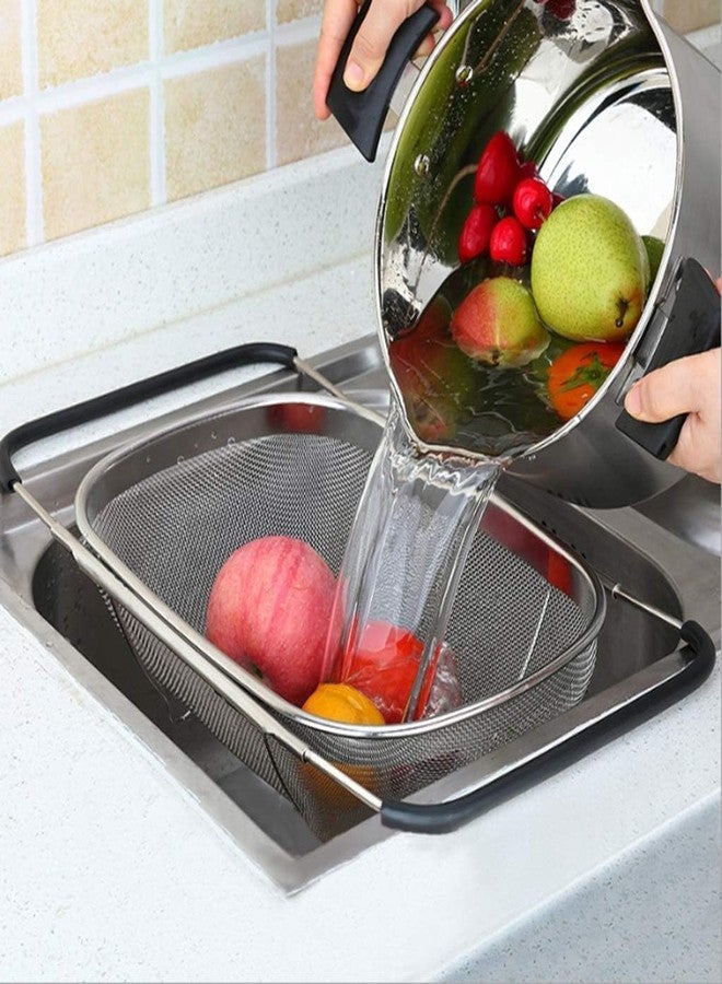 Akshify Over Sink Stainless Steel Colander Strainer Basket | Adjustable Fine Mesh Drain Rack with Non-Slip Handles for Rinsing Fruits, Vegetables, Pasta, Rice & Noodles (Silver, 1 Pcs) - Image 3