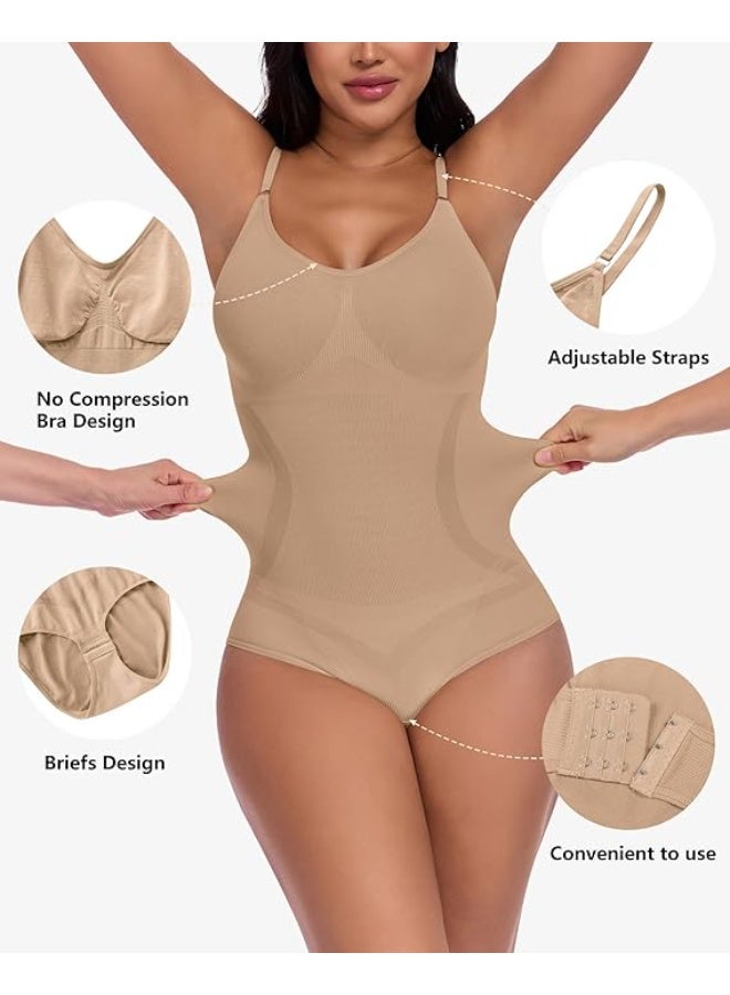 Showday Seamless Shapewear Bodysuit for Women – Tummy Control, Adjustable Straps, Slim Fit Body Shaper (Beige/Black) - Image 2