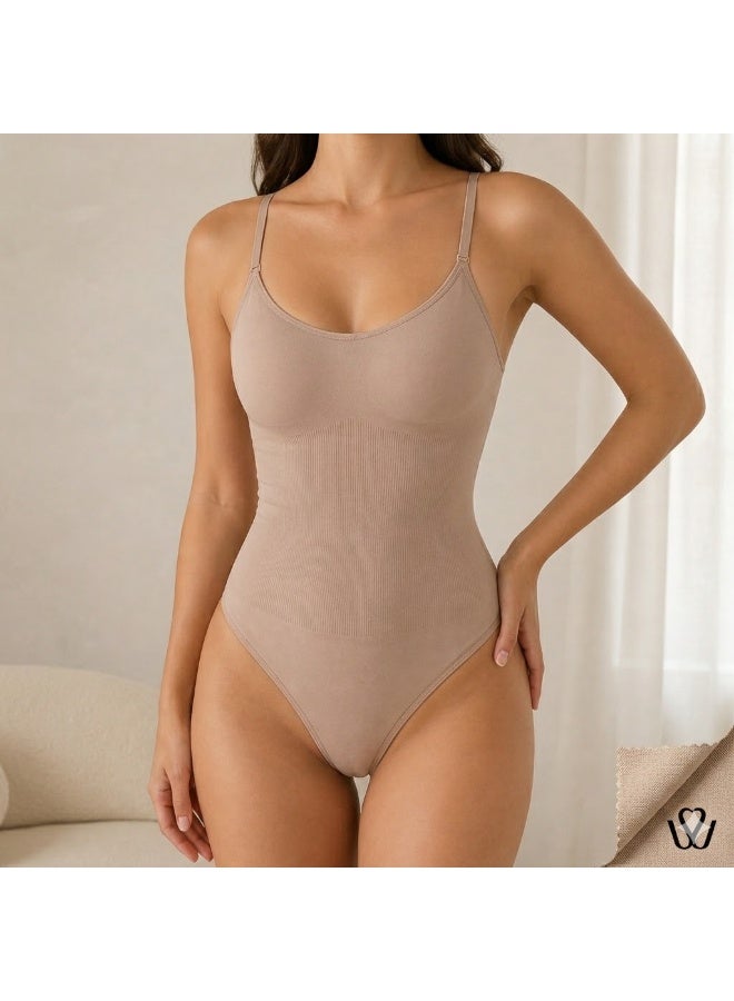 Showday Seamless Shapewear Bodysuit for Women – Tummy Control, Adjustable Straps, Slim Fit Body Shaper (Beige/Black) - Image 4