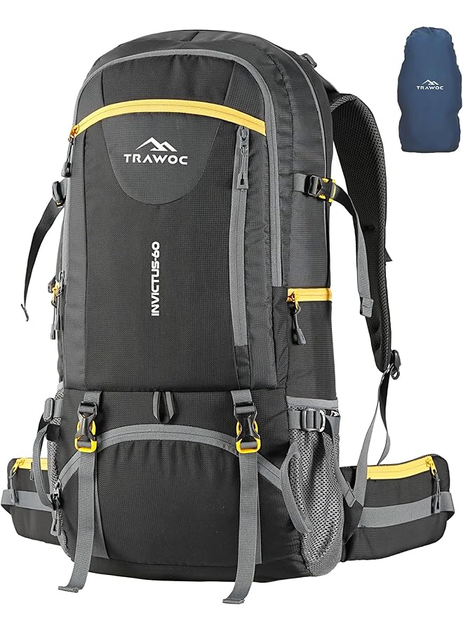 Trawoc Invictus 60L Travel Backpack Hiking Trekking Bag Camping Rucksack For Men & Women With Rain Cover/Shoe Compartment Mhk003, 3 Year Warranty - Image 1