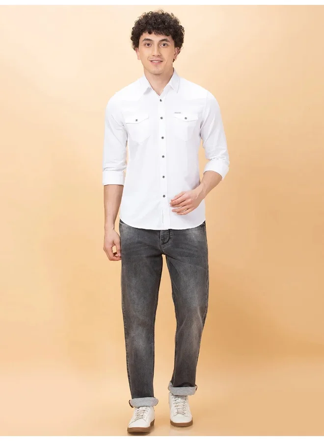 بيينغ هيومان Mens White Collared Long Sleeve Shirt