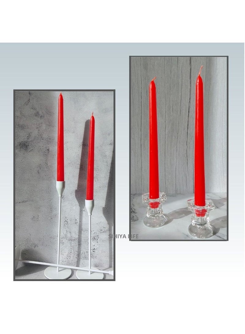 شينا لايف مجموعة من 12 شمعدان Red Taper, شموع مستدقة بطول 10 بوصة (25 سم) ,أعواد شموع العشاء بدون قطرات ,شمع طبيعي بفتائل القطن ,وقت الحرق 8 ساعات - Image 2