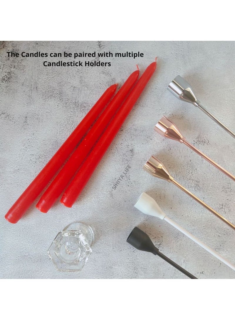 شينا لايف مجموعة من 12 شمعدان Red Taper, شموع مستدقة بطول 10 بوصة (25 سم) ,أعواد شموع العشاء بدون قطرات ,شمع طبيعي بفتائل القطن ,وقت الحرق 8 ساعات - Image 4