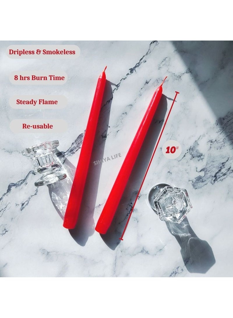 شينا لايف مجموعة من 12 شمعدان Red Taper, شموع مستدقة بطول 10 بوصة (25 سم) ,أعواد شموع العشاء بدون قطرات ,شمع طبيعي بفتائل القطن ,وقت الحرق 8 ساعات - Image 3