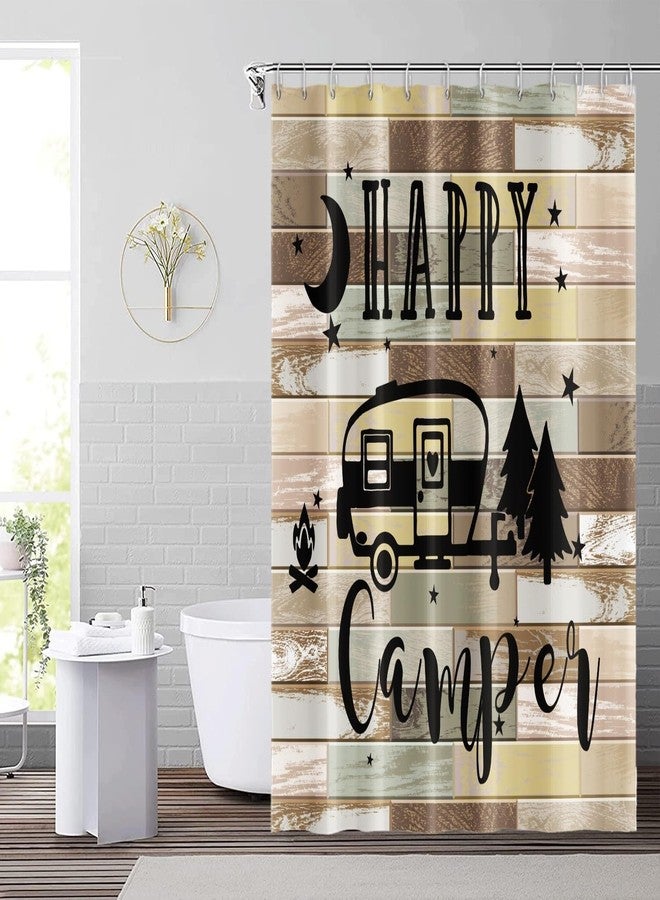 DORCEV 48x72inch Happy Camper RV Shower Curtain for Travel Trailers Vintage Farmhouse Bathroom Camping Theme Shower Curtains Set RV Restroom Decorations Accessories with Hooks - Image 1