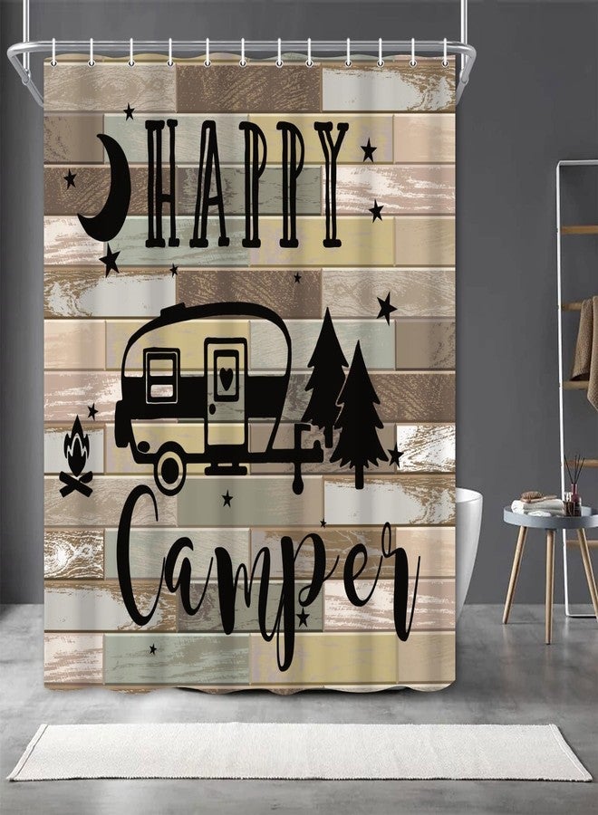 DORCEV 48x72inch Happy Camper RV Shower Curtain for Travel Trailers Vintage Farmhouse Bathroom Camping Theme Shower Curtains Set RV Restroom Decorations Accessories with Hooks - Image 4