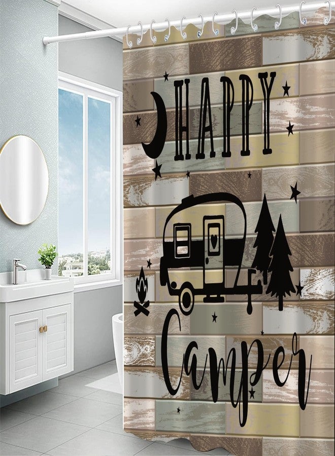 DORCEV 48x72inch Happy Camper RV Shower Curtain for Travel Trailers Vintage Farmhouse Bathroom Camping Theme Shower Curtains Set RV Restroom Decorations Accessories with Hooks - Image 2