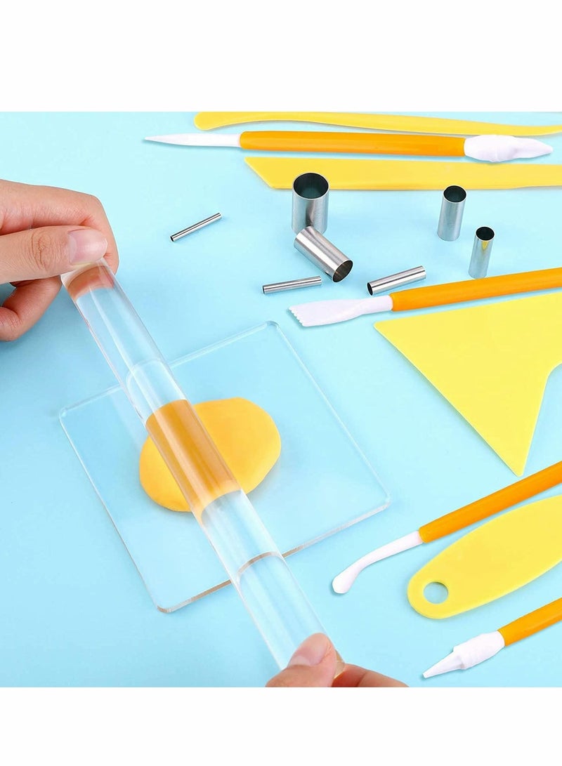 Excefore 23 Pieces Clay DIY Tool Set, Acrylic Roll  er, Sheet, Plastic Scraper Backing Board, Stainless Steel Round Circle Shape Cutter, Polymer Shaping for Craft - Image 5