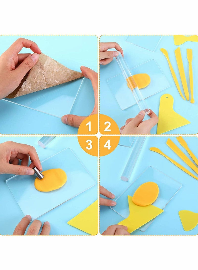 Excefore 23 Pieces Clay DIY Tool Set, Acrylic Roll  er, Sheet, Plastic Scraper Backing Board, Stainless Steel Round Circle Shape Cutter, Polymer Shaping for Craft - Image 2