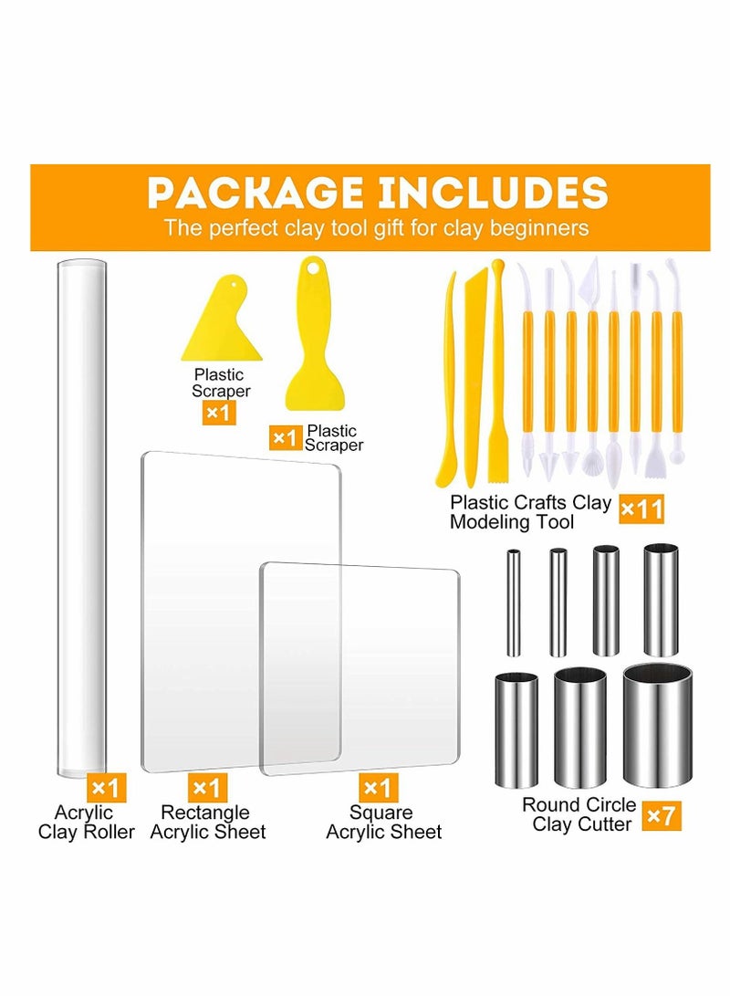 Excefore 23 Pieces Clay DIY Tool Set, Acrylic Roll  er, Sheet, Plastic Scraper Backing Board, Stainless Steel Round Circle Shape Cutter, Polymer Shaping for Craft - Image 4