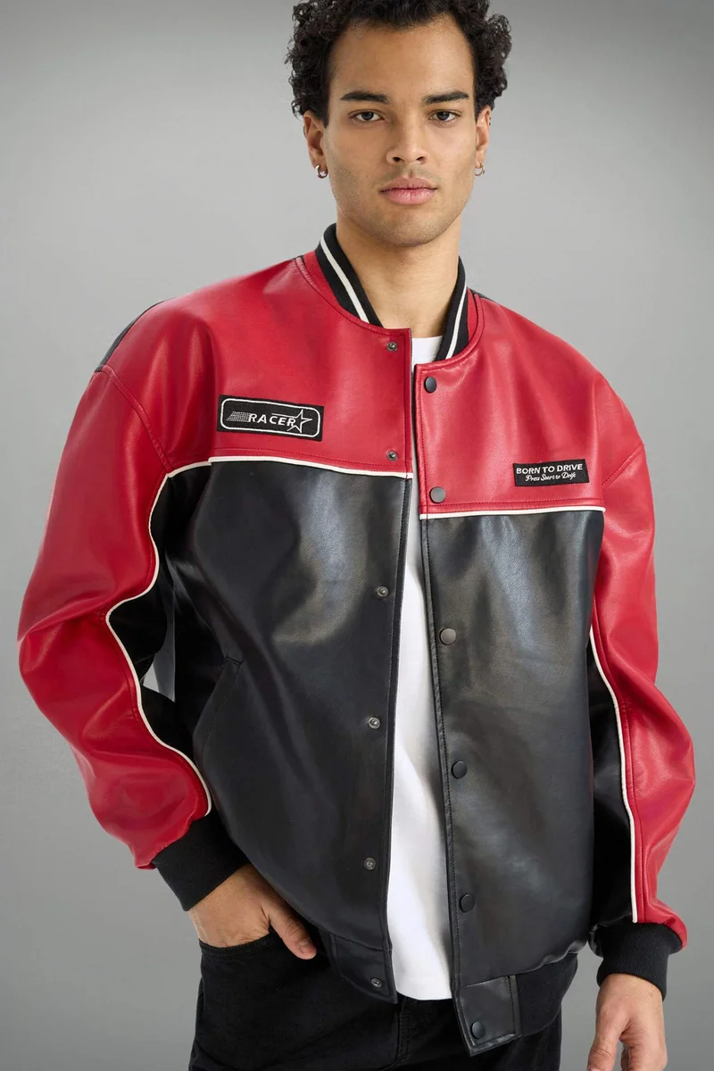 ديفاكتو Oversize Faux Leather Jacket