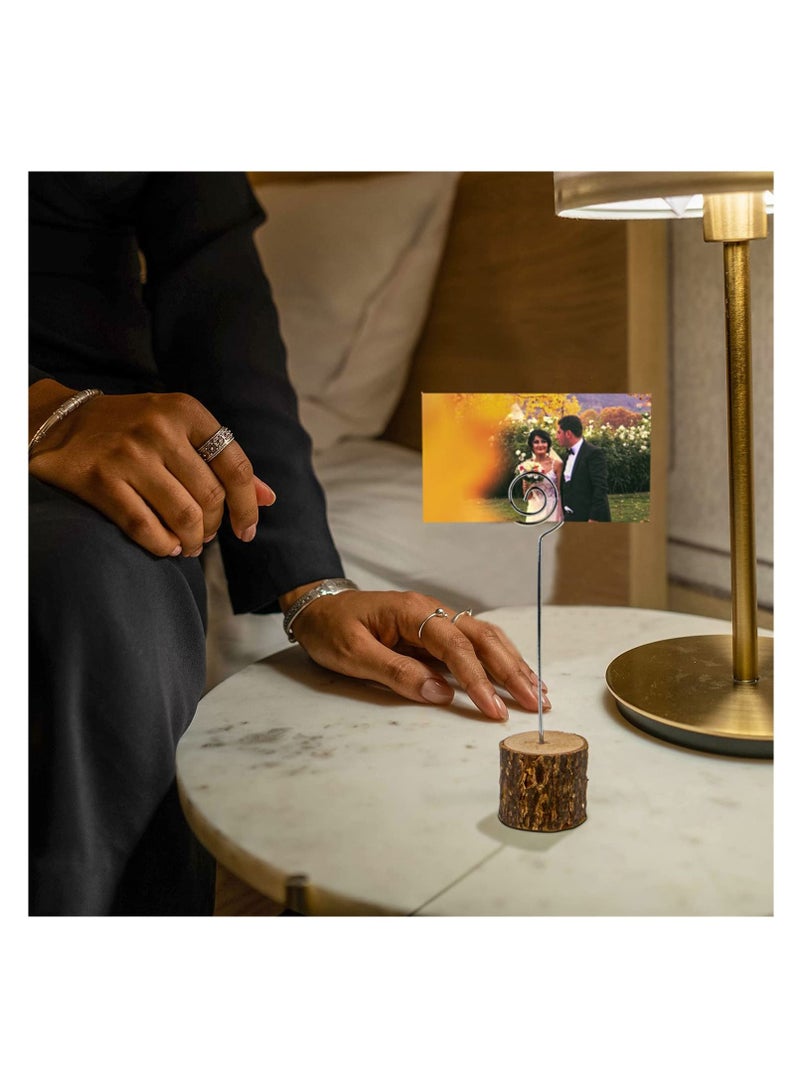 Y&D Wood Place Card Holders, 10 Pcs Premium with Swirl Wire and Kraft Cards for Party Decoration Notes, Pictures, Shop Display, Tags, Office Desk, Photos Name  - Image 2