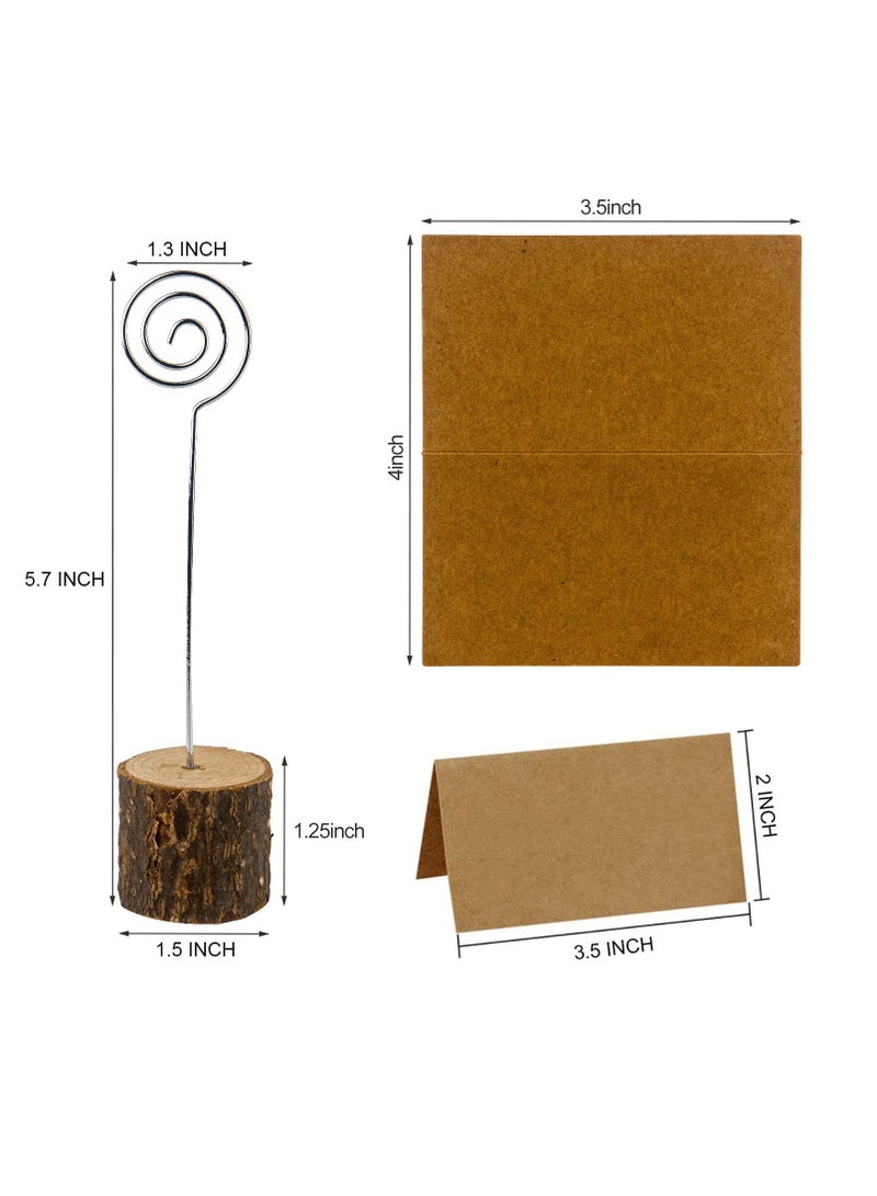 Y&D Wood Place Card Holders, 10 Pcs Premium with Swirl Wire and Kraft Cards for Party Decoration Notes, Pictures, Shop Display, Tags, Office Desk, Photos Name  - Image 4