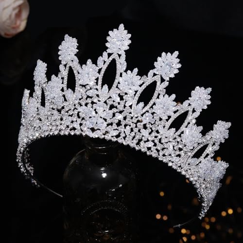 Aoligrace Silver Tall Wedding Tiaras for Women Luxury Cubic Zirconia Quinceanera Crowns for Women CZ Pageant Birthday Bridal Hair Accessories - Image 5