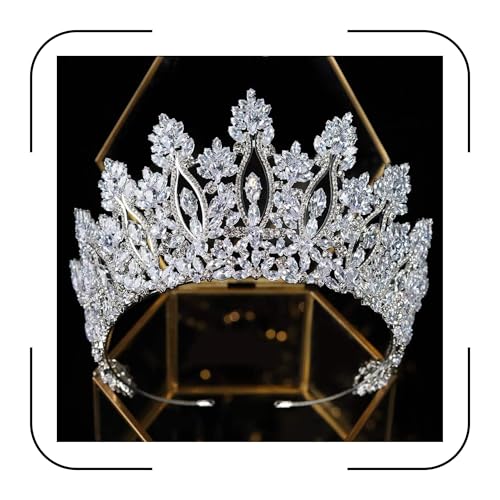 Aoligrace Silver Tall Wedding Tiaras for Women Luxury Cubic Zirconia Quinceanera Crowns for Women CZ Pageant Birthday Bridal Hair Accessories - Image 1