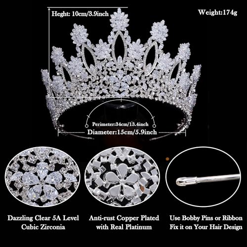 Aoligrace Silver Tall Wedding Tiaras for Women Luxury Cubic Zirconia Quinceanera Crowns for Women CZ Pageant Birthday Bridal Hair Accessories - Image 4
