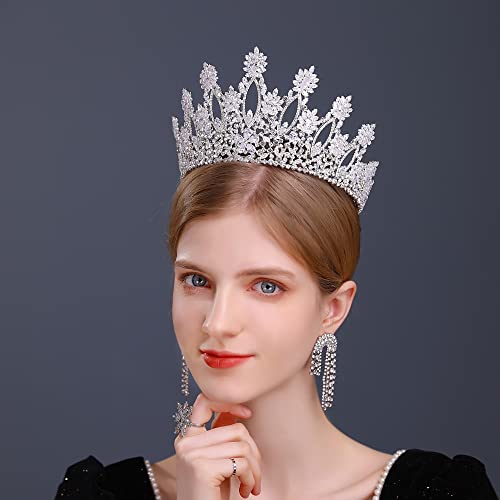 Aoligrace Silver Tall Wedding Tiaras for Women Luxury Cubic Zirconia Quinceanera Crowns for Women CZ Pageant Birthday Bridal Hair Accessories - Image 3