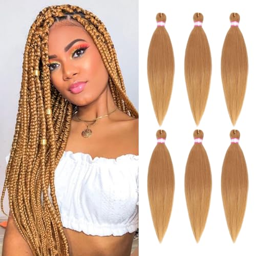 Dorsanee Honey Blonde Braiding Hair Pre Stretched 20 Inch 6 Packs Braiding Hair Extensions for Crochet Box Braids Twists Locs Hair Itch Free Soft Yaki Texture Hot Water Setting (20inch,#27) - Image 1