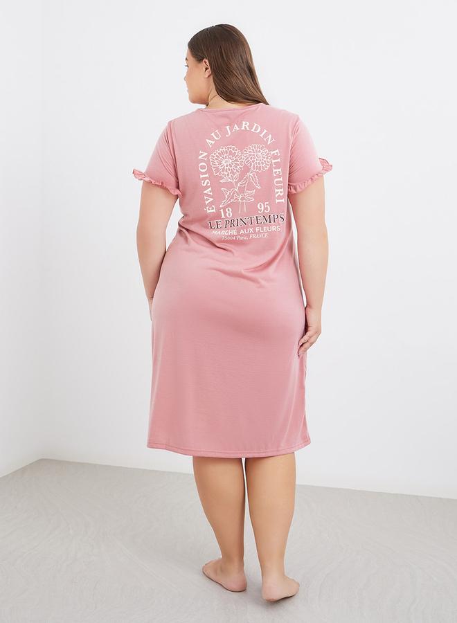 Styli Plus Slogan Print Ruffle Sleeve Sleep T-Shirt Dress - Image 1