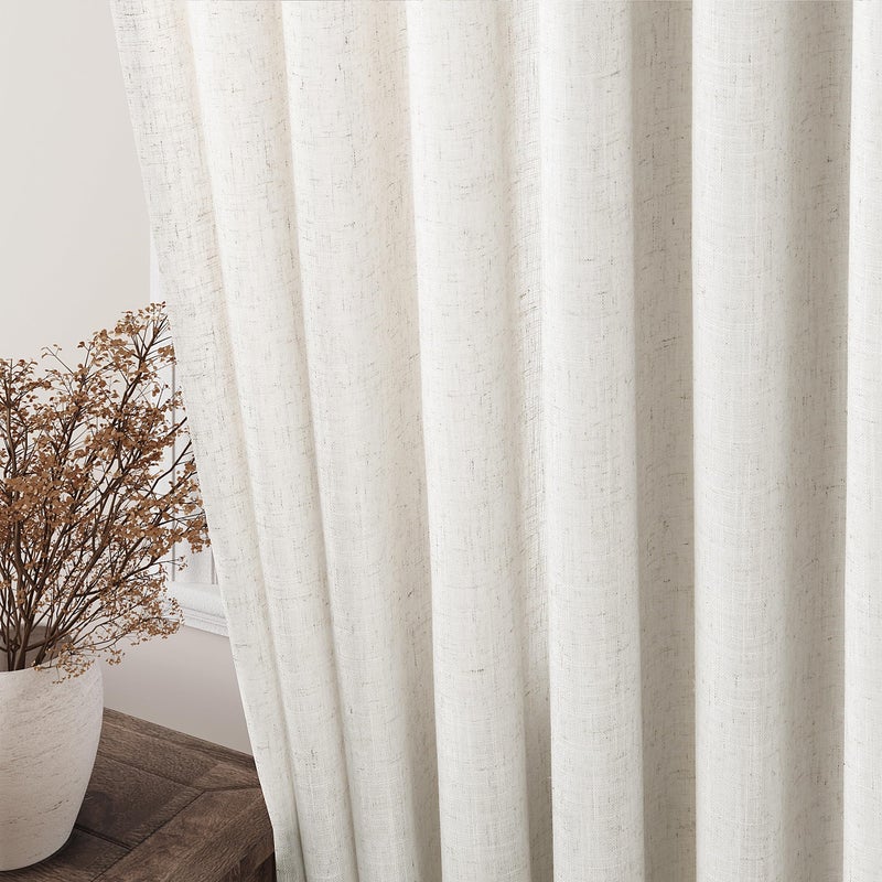 Nanspring Cream White Linen Curtains 72 Inch Length 2 Panels Set for Living Room Back Tab Pinch Pleated Window Curtain Drapes Neutral Rustic Farmhouse Decor Ivory Dining Room Curtain 72 inches Long - Image 2