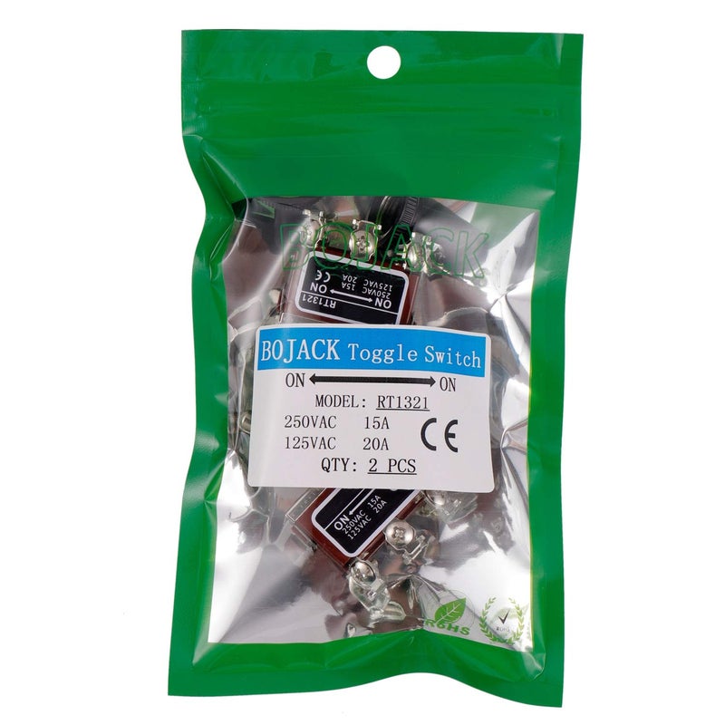 BOJACK RT1321 Toggle Switch 125V 20A 250V 15A DPDT ON - ON 6 Terminal pin Rocker Switch with Metal Waterproof Cap (Pack of 2) - Image 5
