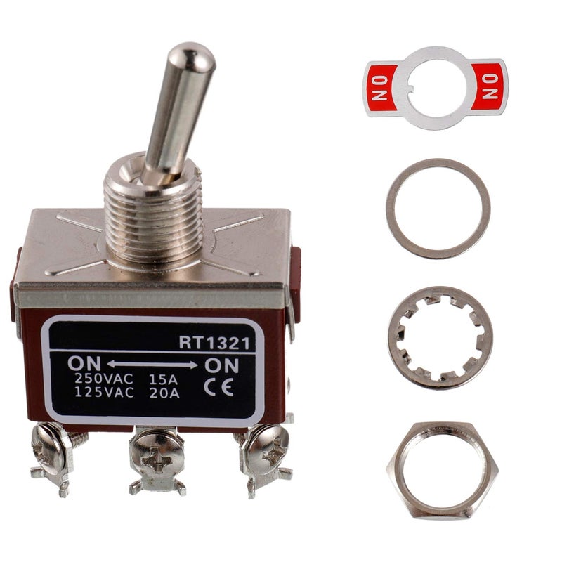BOJACK RT1321 Toggle Switch 125V 20A 250V 15A DPDT ON - ON 6 Terminal pin Rocker Switch with Metal Waterproof Cap (Pack of 2) - Image 3